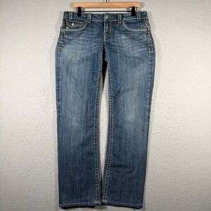 MEK Denim Mens New York Bootcut Jeans Blue Medium Wash Thick Stitch Size 31x32